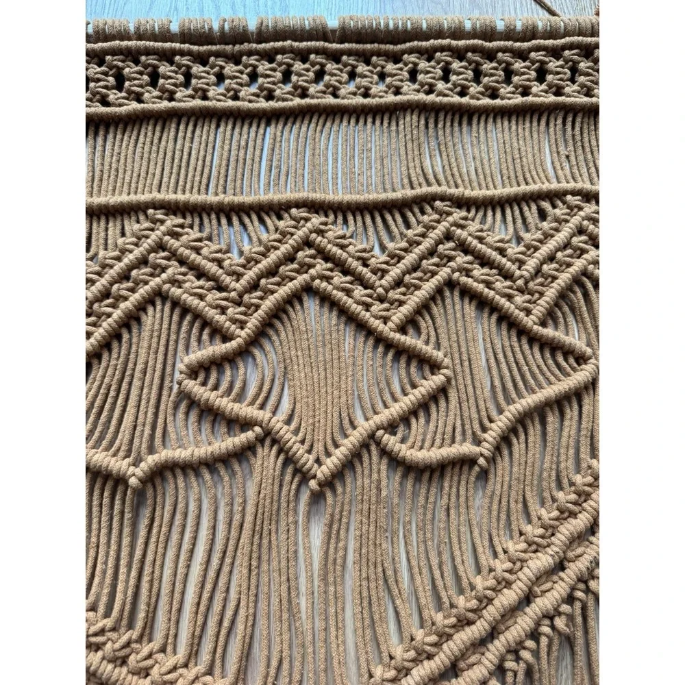 Large Boho Macrame Wall Hanging - Caramel Brown Woven Fiber Art - 32